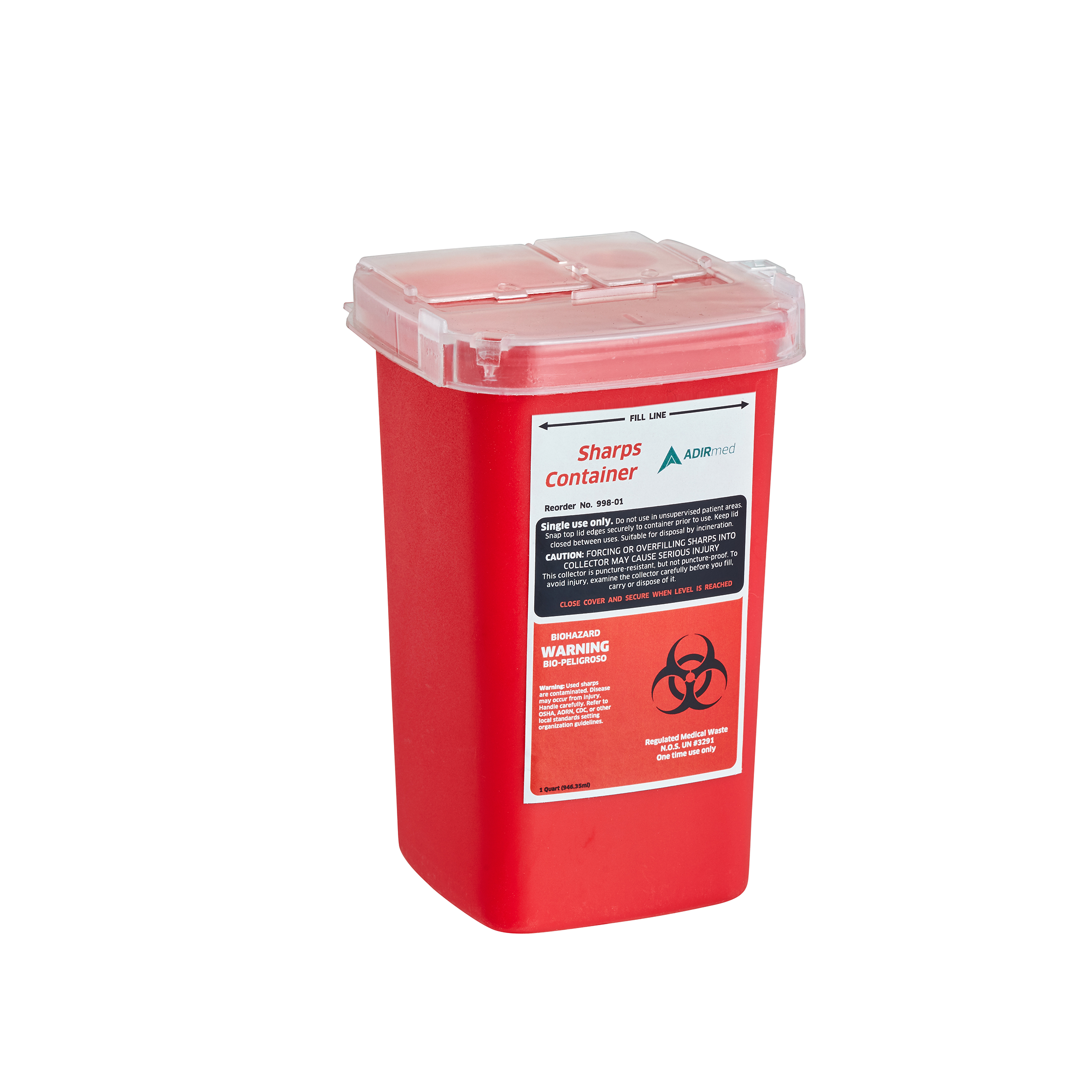 Biohazard Sharps Disposal Container – Dual Openings, 1 Quart